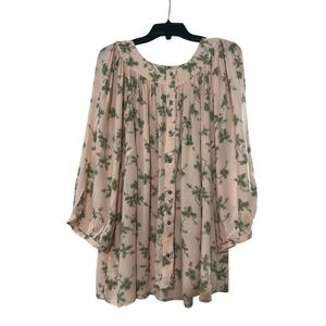 Canyon Retreat Peach Blouse with Green Floral Print